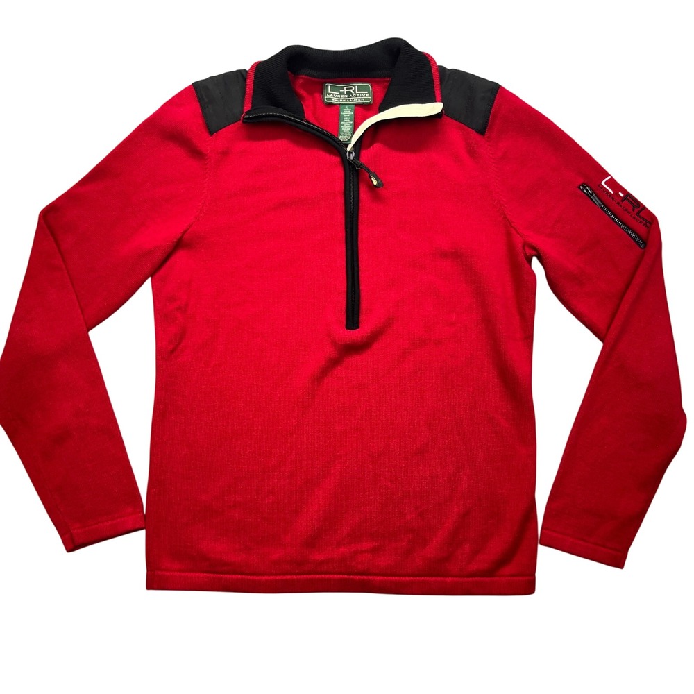 Lauren Active Ralph Lauren 1/4 Zip Pullover Sweater L-RL Logo Red Large Boho